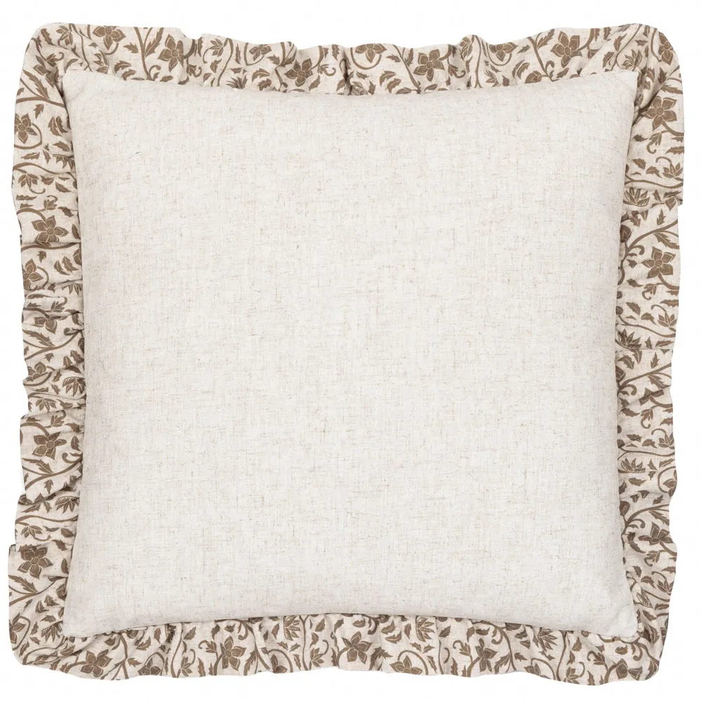 Linen Filigree Printed Ruffle Cushion Linen/Olive
