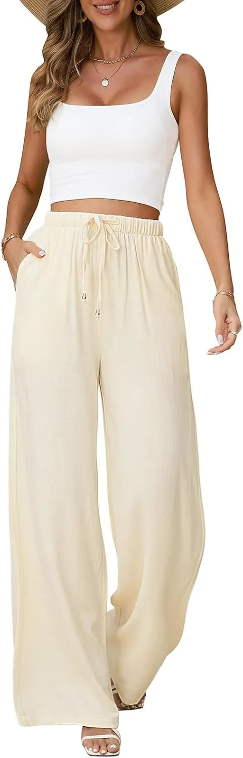 Linen Pants Women White Wide Leg Pants Summer Palazzo Pants Loose Flowy Beach Work Dress Black Pants Trousers 2025
