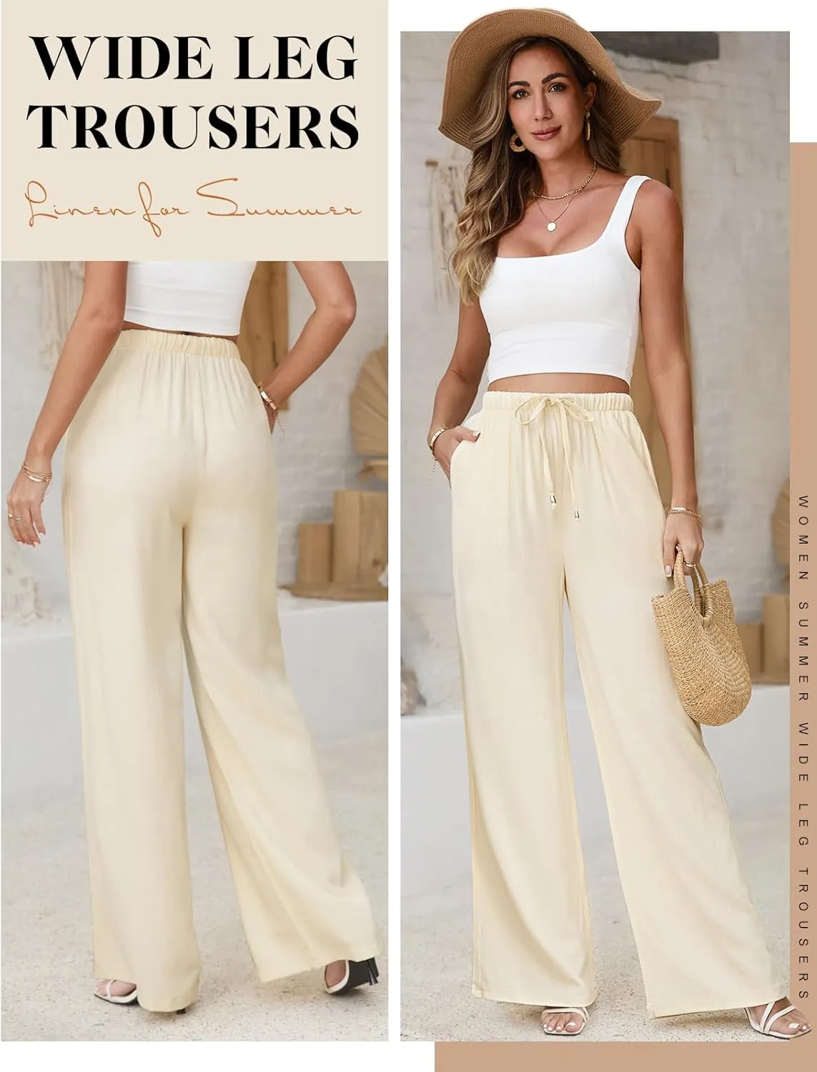 Linen Pants Women White Wide Leg Pants Summer Palazzo Pants Loose Flowy Beach Work Dress Black Pants Trousers 2025