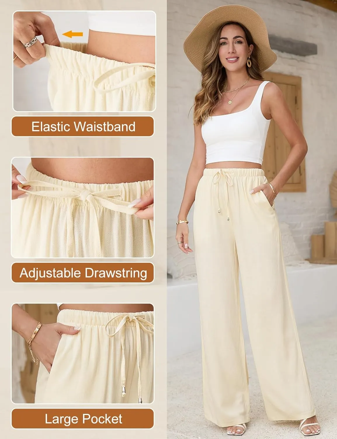 Linen Pants Women White Wide Leg Pants Summer Palazzo Pants Loose Flowy Beach Work Dress Black Pants Trousers 2025