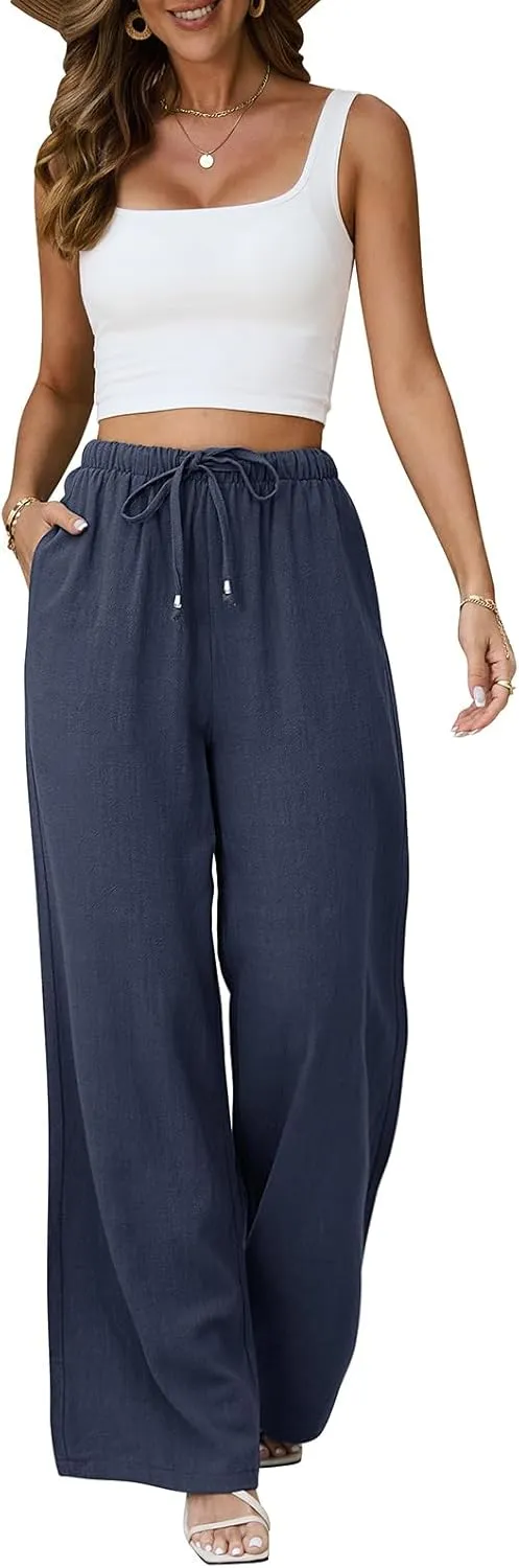 Linen Pants Women White Wide Leg Pants Summer Palazzo Pants Loose Flowy Beach Work Dress Black Pants Trousers 2025