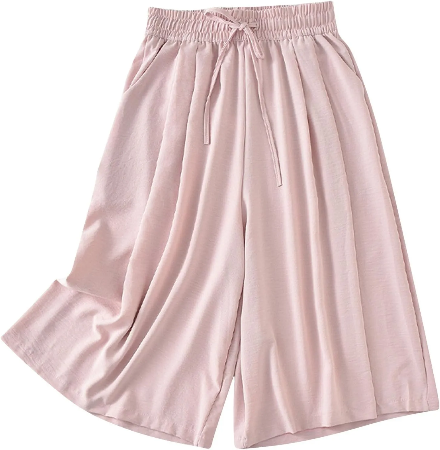 Linen Pants Women Wide Leg Stretch Elastic Waist Pants Straight Leg Palazzo Trousers Casual Trendy Summer Clothes