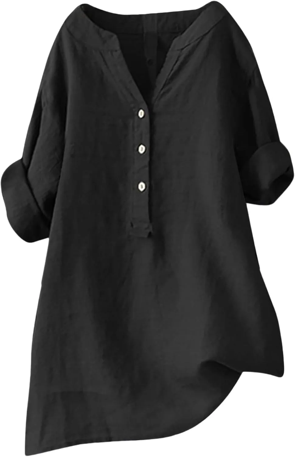 Linen Shirt for Women Short Sleeve V Neck Shirts Loose Fit Button Blouses Casual Solid Color Tops Breathable Summer Tee