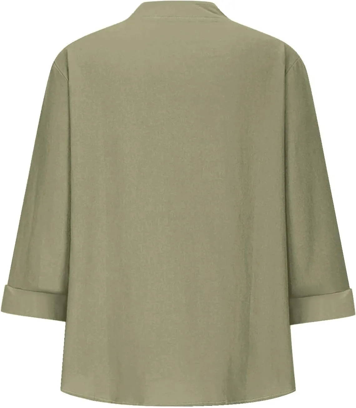 Linen Shirts for Women 3/4 Sleeve Button Down V-Neck Tops with Chest Pocket Summer Breathable Lightweight Beach Shirts
