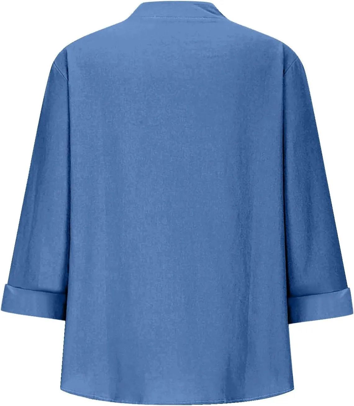 Linen Shirts for Women 3/4 Sleeve Button Down V-Neck Tops with Chest Pocket Summer Breathable Lightweight Beach Shirts