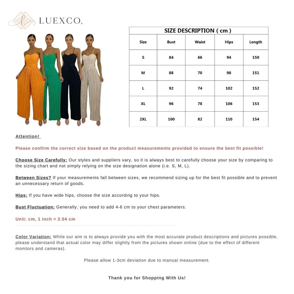 Luexco Prim Chic Pleated Jumpsuit Wide-Leg Sleeveless Romper