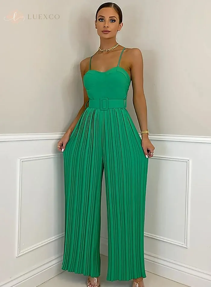 Luexco Prim Chic Pleated Jumpsuit Wide-Leg Sleeveless Romper
