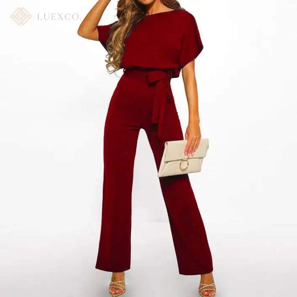Luexco Prim Chic Tie Short Sleeve Jumpsuit