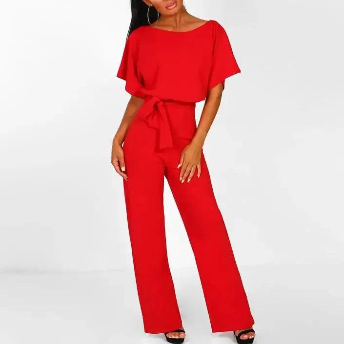Luexco Prim Chic Tie Short Sleeve Jumpsuit