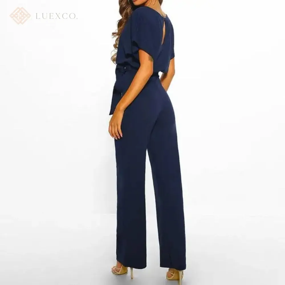 Luexco Prim Chic Tie Short Sleeve Jumpsuit