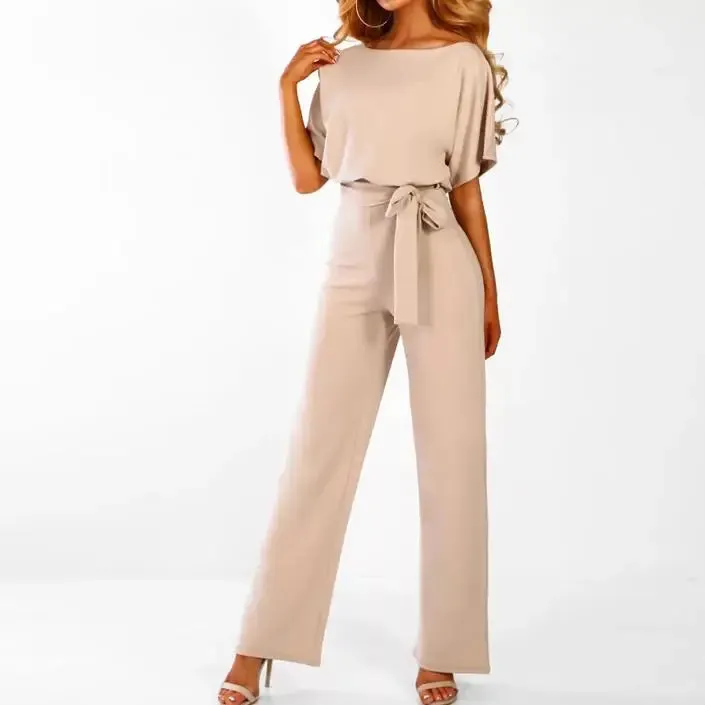 Luexco Prim Chic Tie Short Sleeve Jumpsuit