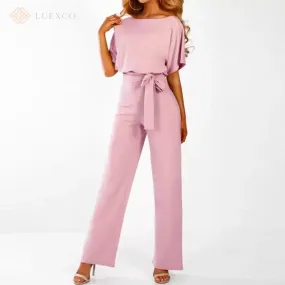 Luexco Prim Chic Tie Short Sleeve Jumpsuit