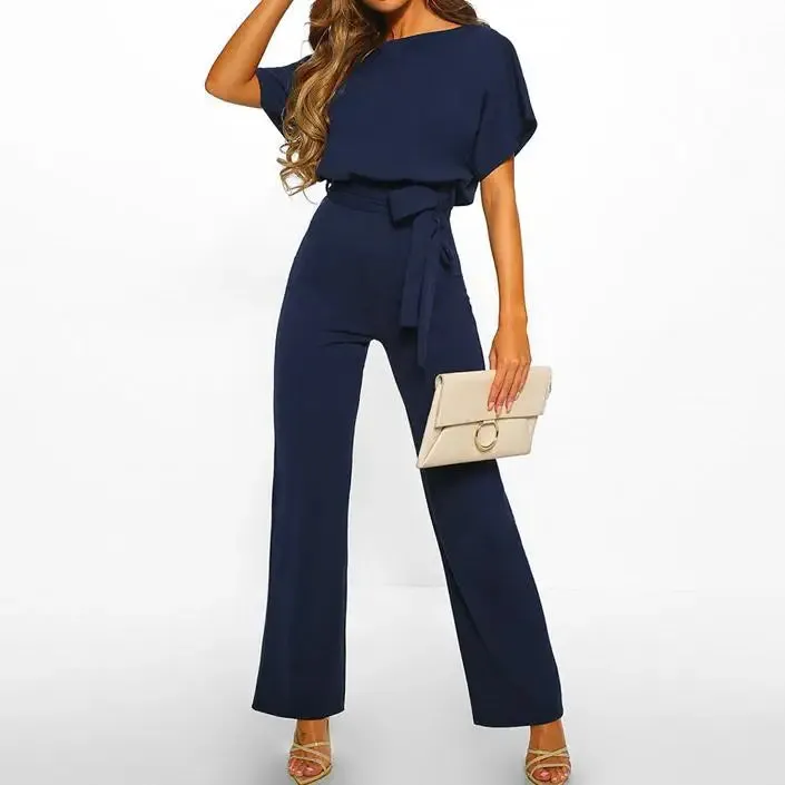 Luexco Prim Chic Tie Short Sleeve Jumpsuit
