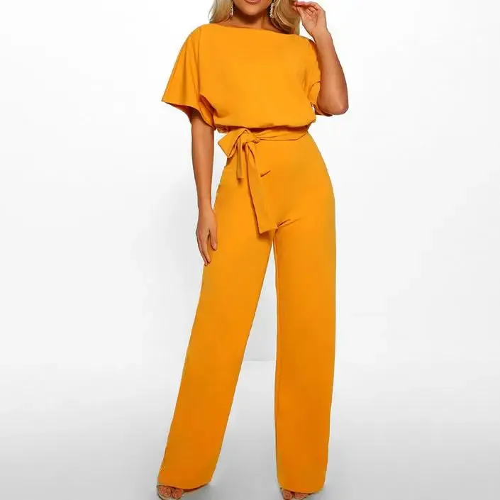 Luexco Prim Chic Tie Short Sleeve Jumpsuit