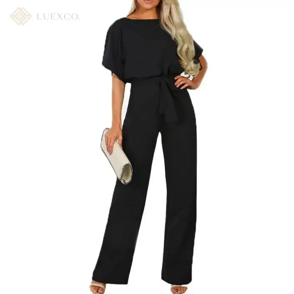 Luexco Prim Chic Tie Short Sleeve Jumpsuit