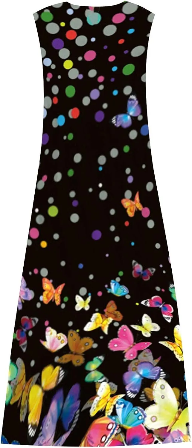 Maxi Dresses for Women 2024 Casual Plus Size Printed Sundresses with Pockets Trendy V Neck Sun Dress Summer Dress