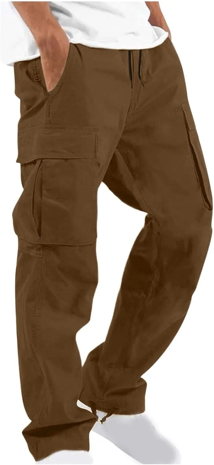 Mens Outdoor Cargo Pants Tactical Hiking Pants Baggy Workout Joggers Wide Leg Stretchy Jeans Loose Fit Trousers