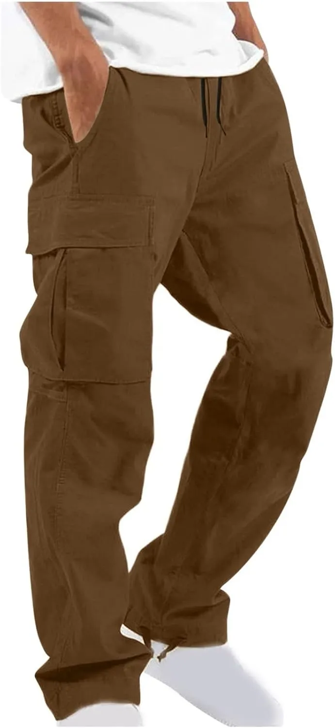 Mens Outdoor Cargo Pants Tactical Hiking Pants Baggy Workout Joggers Wide Leg Stretchy Jeans Loose Fit Trousers