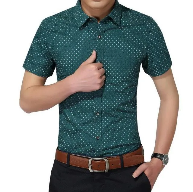 Men's Shirt New Fashion Cotton Men Social Shirt Mens Short Sleeve Shirts Man Polka Dot Casual Plus Size 5XL