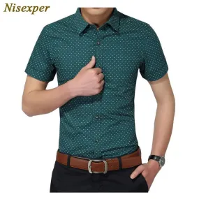 Men's Shirt New Fashion Cotton Men Social Shirt Mens Short Sleeve Shirts Man Polka Dot Casual Plus Size 5XL