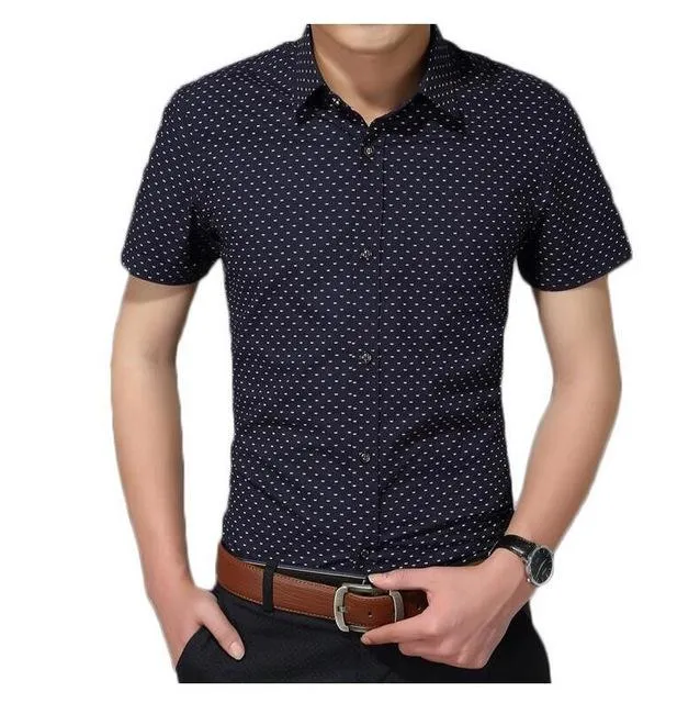 Men's Shirt New Fashion Cotton Men Social Shirt Mens Short Sleeve Shirts Man Polka Dot Casual Plus Size 5XL