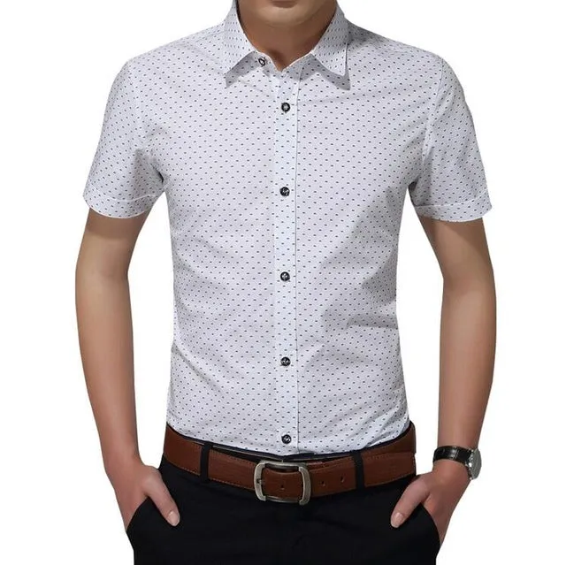 Men's Shirt New Fashion Cotton Men Social Shirt Mens Short Sleeve Shirts Man Polka Dot Casual Plus Size 5XL