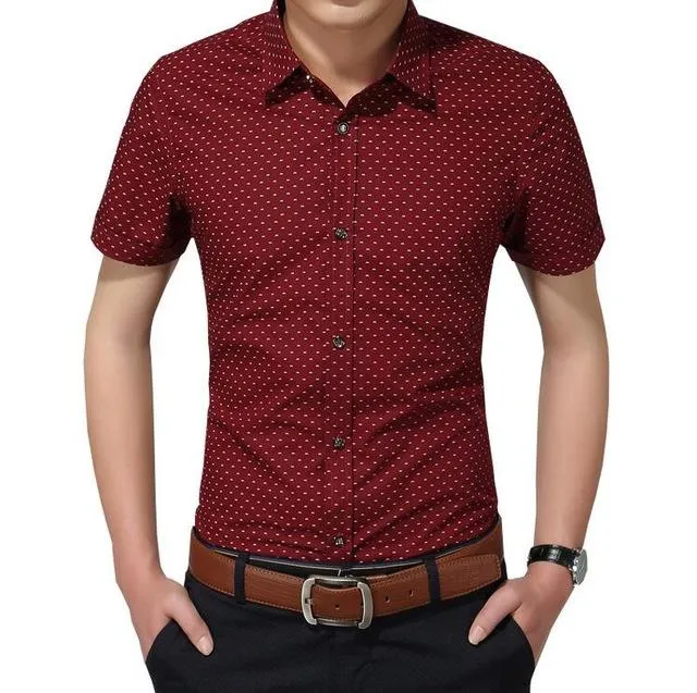 Men's Shirt New Fashion Cotton Men Social Shirt Mens Short Sleeve Shirts Man Polka Dot Casual Plus Size 5XL