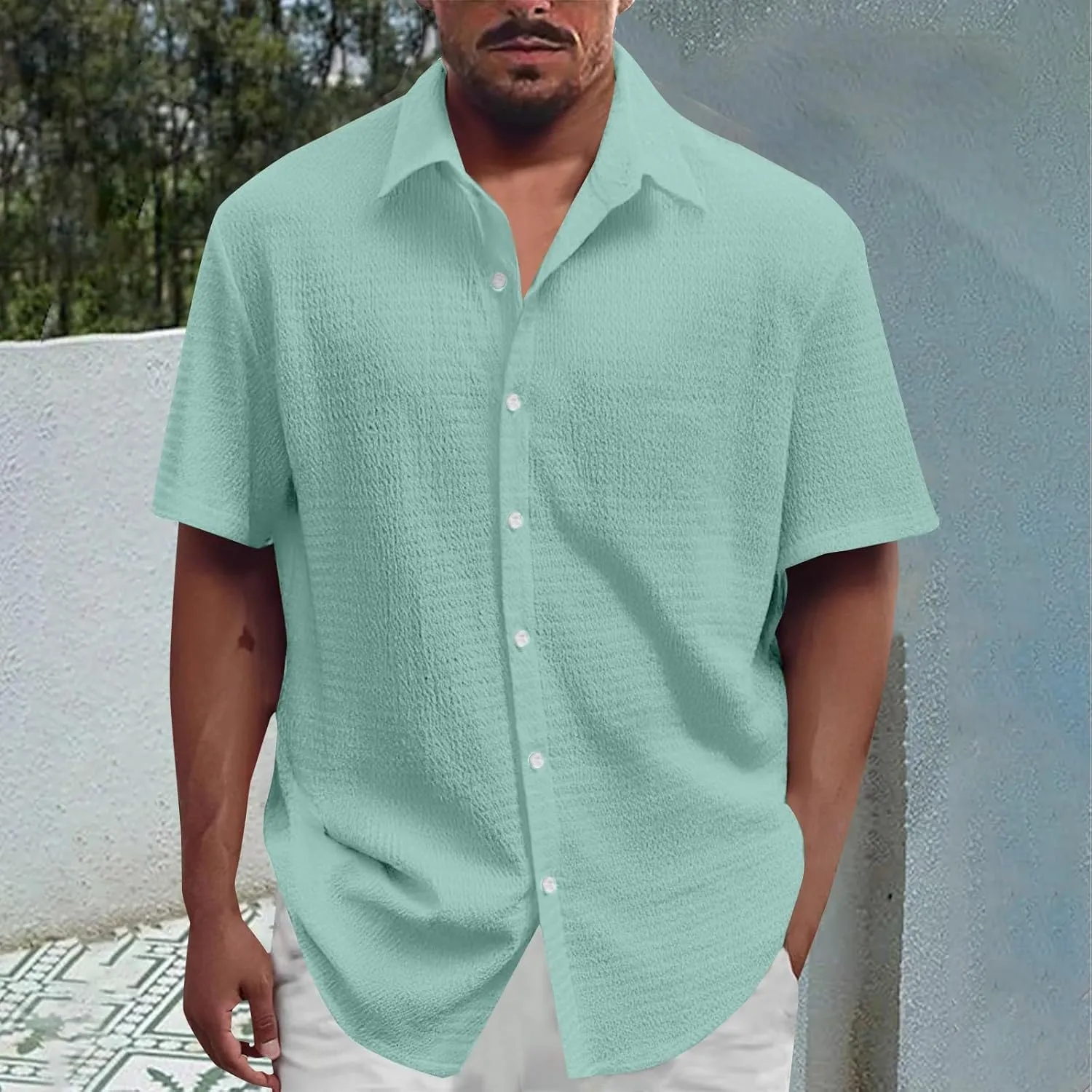 Men's Short Sleeve Dress Shirts Button Down Casual Wrinkle Free Smart Office Work Blouses Breathable Quick Dry Shirt