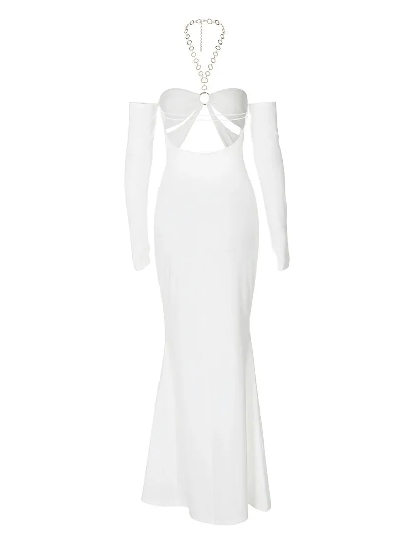 Mermaid Gown with Cutouts - Halter Evening Dress