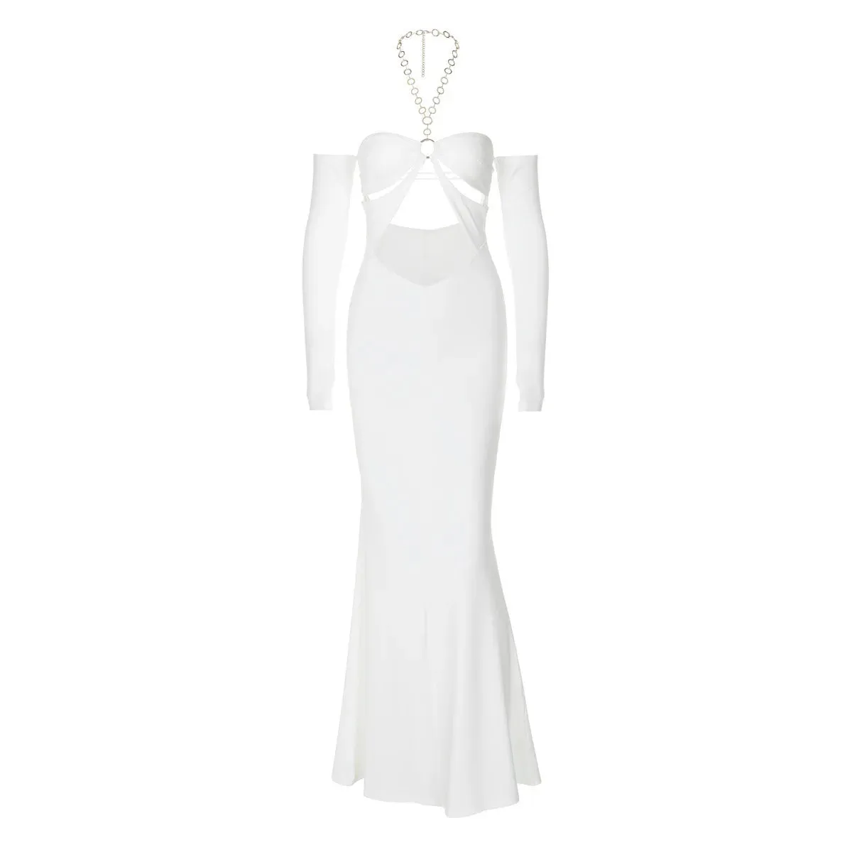 Mermaid Gown with Cutouts - Halter Evening Dress
