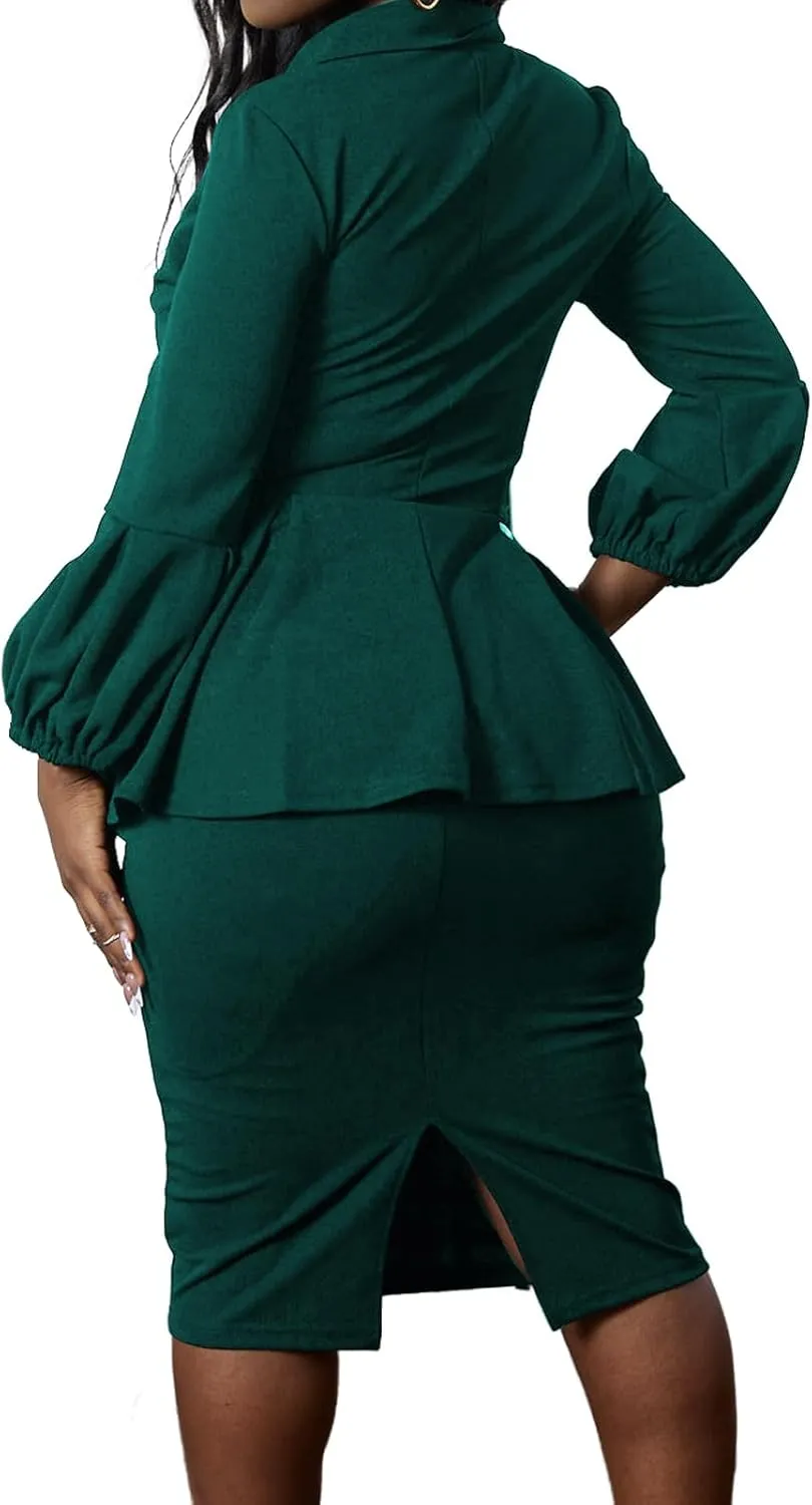 MOJICK Pencil Dresses for Women Elegant Ruffles Sleeve Dresses Wear to Work