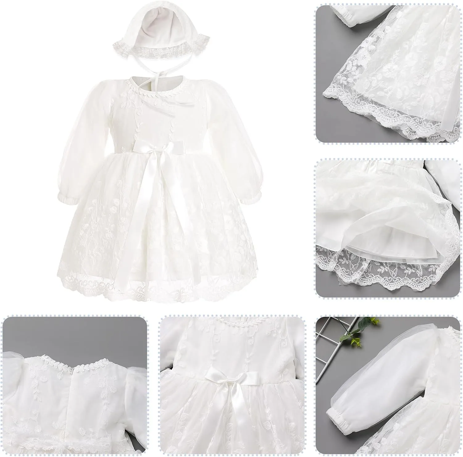 Newborn Infant Baby Girl Fall Winter Romper Dress White Beige Boho Lace Floral Clothes Toddler Long Sleeve Bodysuit
