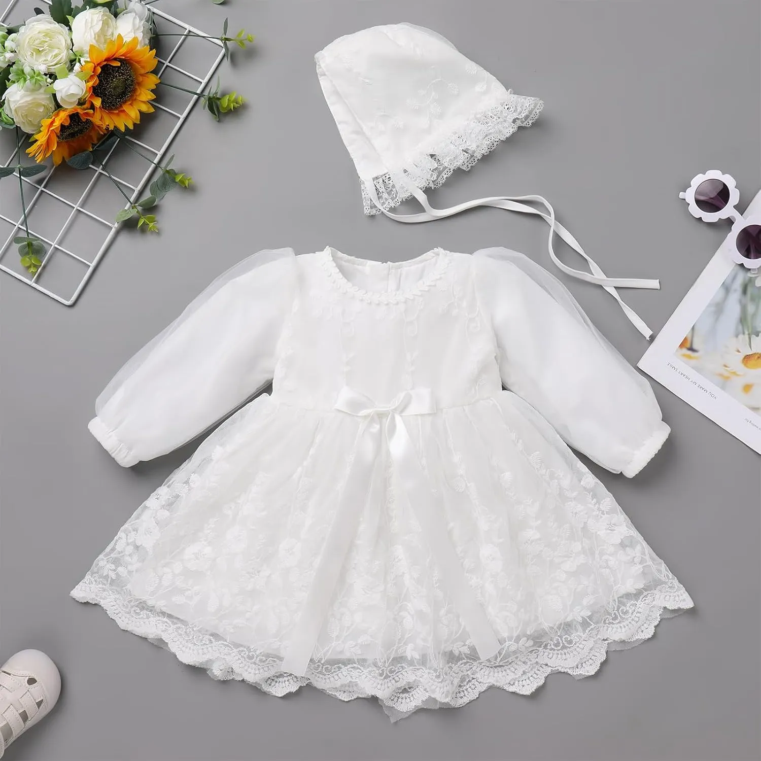 Newborn Infant Baby Girl Fall Winter Romper Dress White Beige Boho Lace Floral Clothes Toddler Long Sleeve Bodysuit