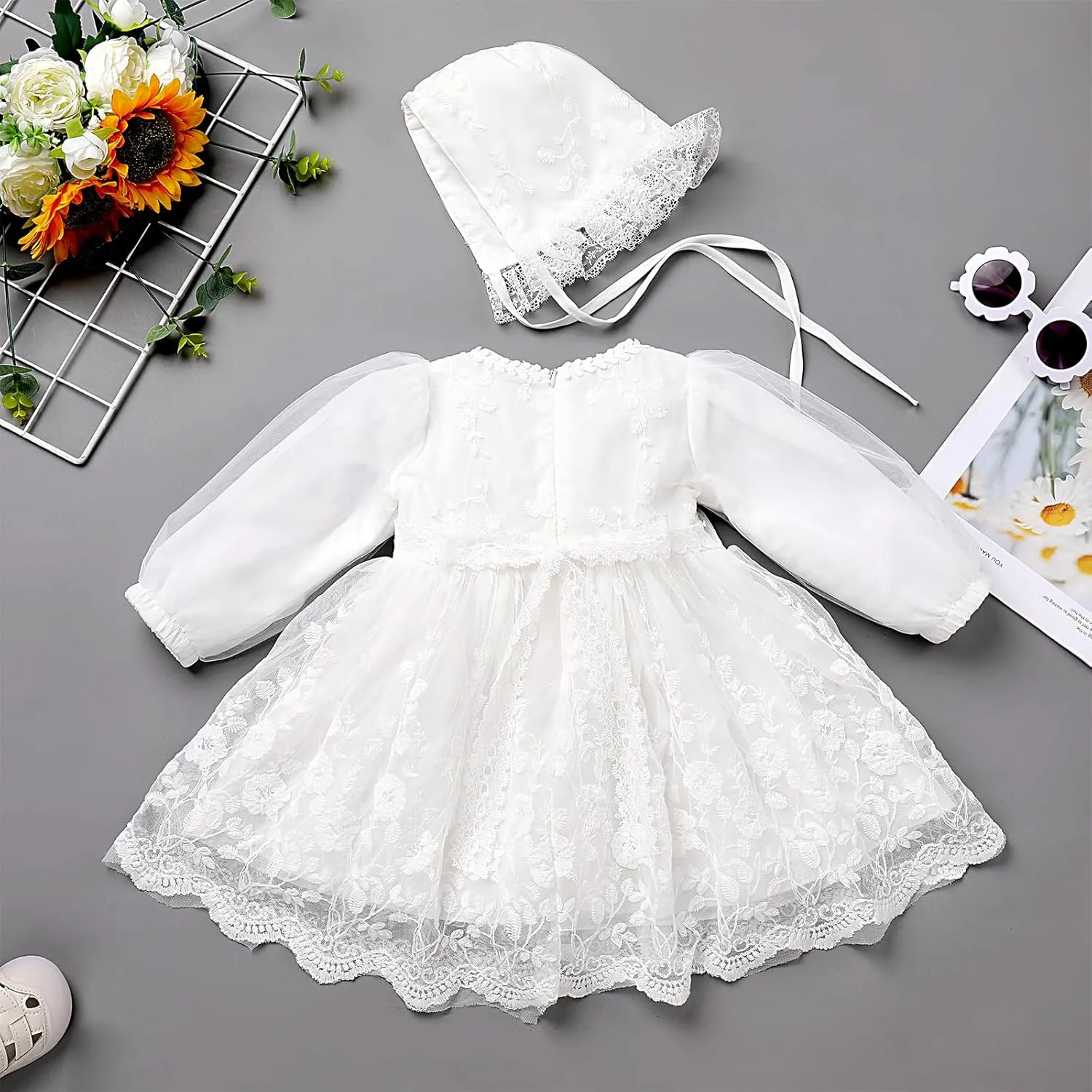 Newborn Infant Baby Girl Fall Winter Romper Dress White Beige Boho Lace Floral Clothes Toddler Long Sleeve Bodysuit