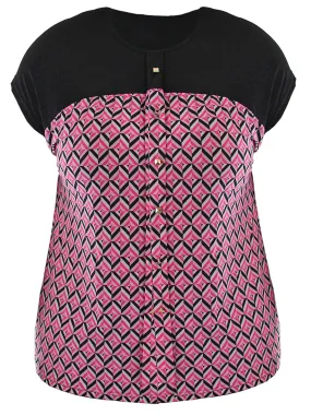 Pink Black White Womens Plus Size Lightweight Printed Blouse Top Size XXX-Large