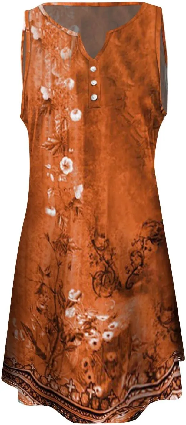 Plus Size Summer Dresses for Women Casual Floral Print Sundress Loose V Neck A Line Vacation Sun Dress Beach Dress