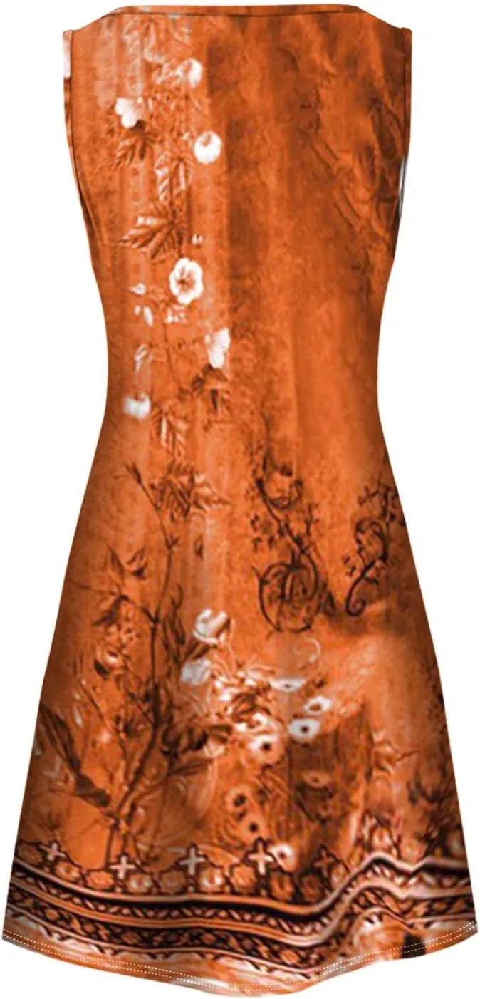 Plus Size Summer Dresses for Women Casual Floral Print Sundress Loose V Neck A Line Vacation Sun Dress Beach Dress