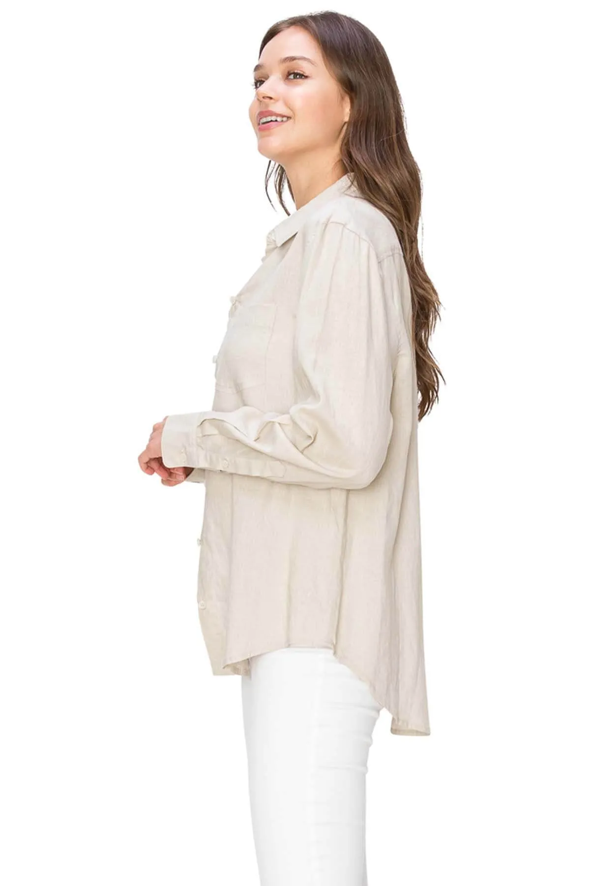 Relaxed Fit Linen Button-Down Shirts - Light Taupe