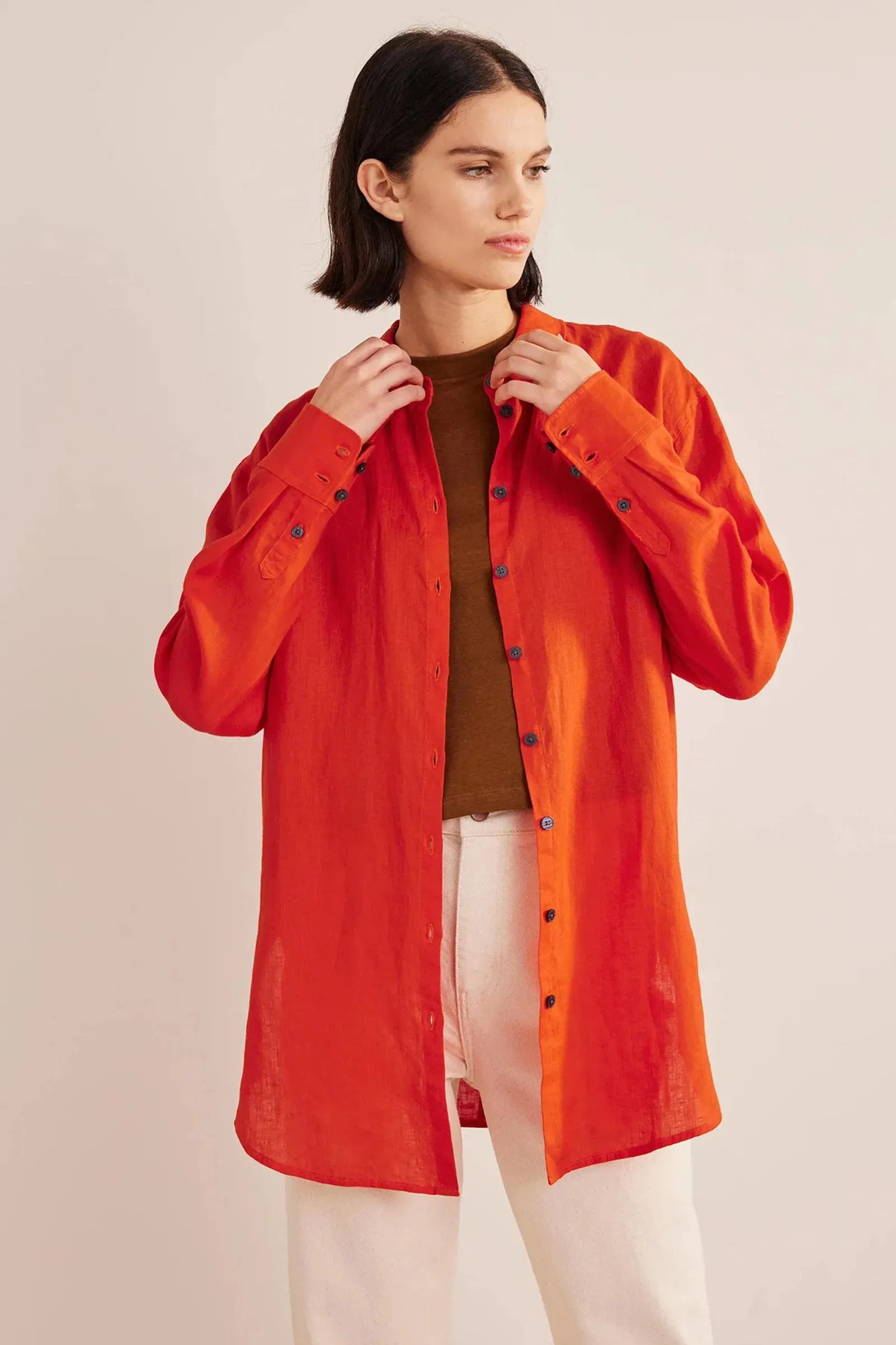 Relaxed Linen Shirt Orange