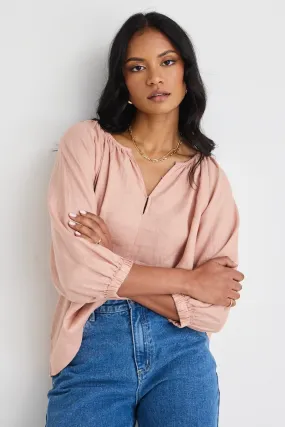 Revolutionary Caramel Linen Relaxed LS Top