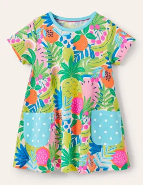 Short-sleeved Printed Tunic-Tickled Pink Tropical Fruit