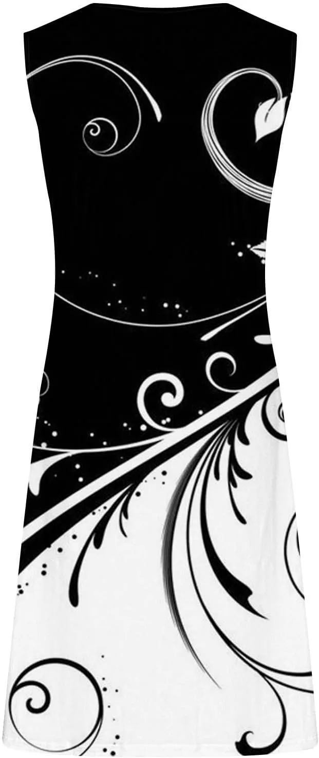 Summer Dresses for Women 2024 Loose Fit A Line Sundresses Sleeveless Fashion Knee Length Summer Beach Dress