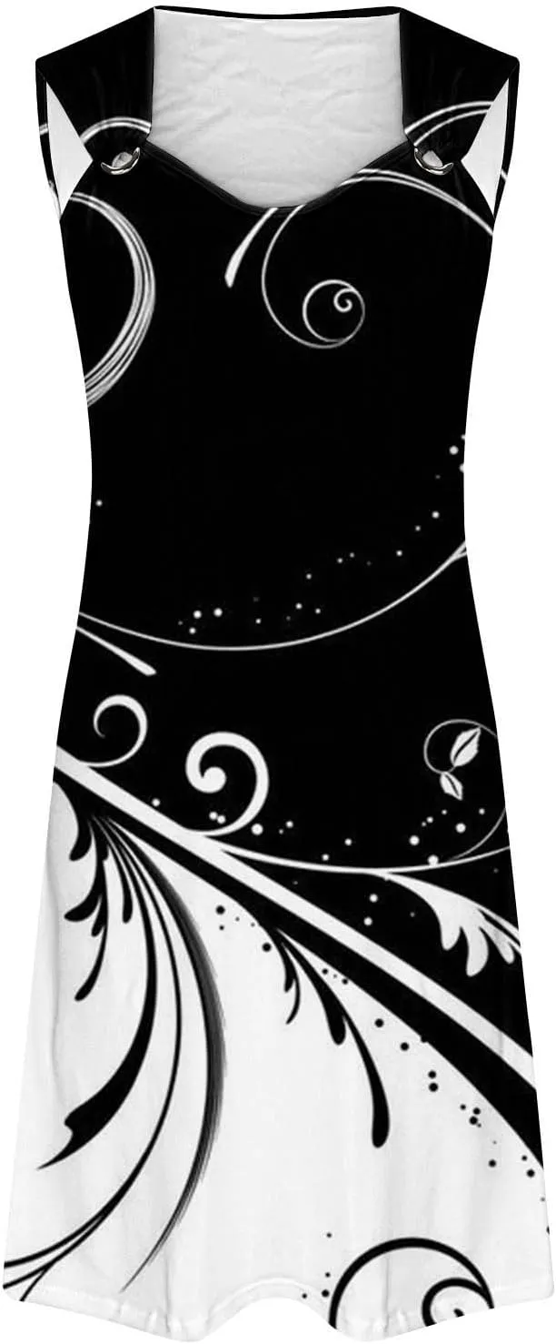 Summer Dresses for Women 2024 Loose Fit A Line Sundresses Sleeveless Fashion Knee Length Summer Beach Dress