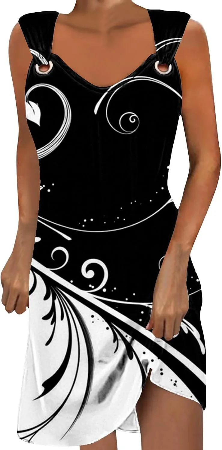 Summer Dresses for Women 2024 Loose Fit A Line Sundresses Sleeveless Fashion Knee Length Summer Beach Dress