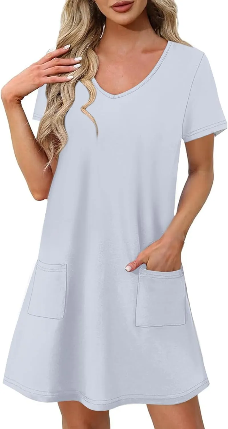 Summer Dresses for Women Loose Casual Short Sleeve Sundresses Hawaiian T Shirt Dress Beach Dress with Pockets