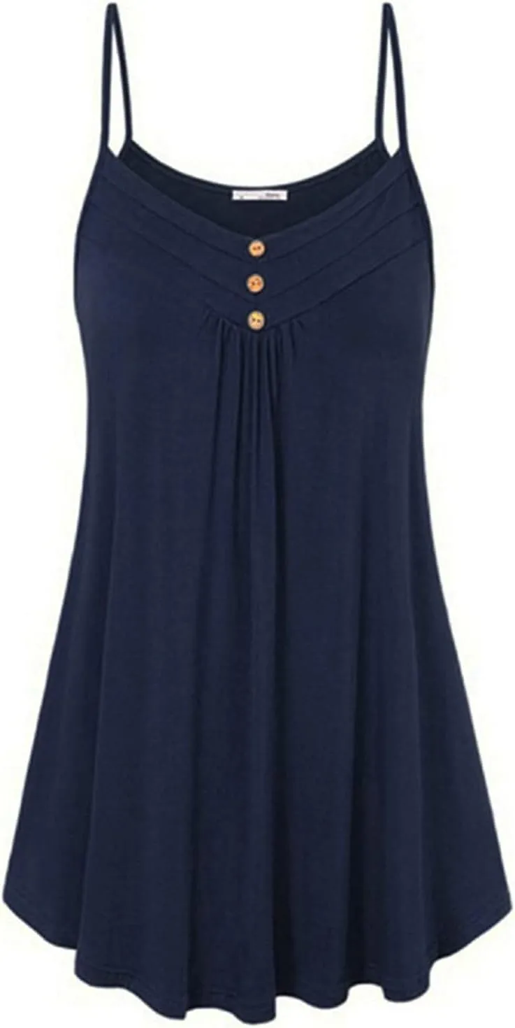 Sundresses for Women 2024 Casual Button Down Short Summer Dresses Loose Solid Spaghetti Strap Ruched Flowy Sun Dress