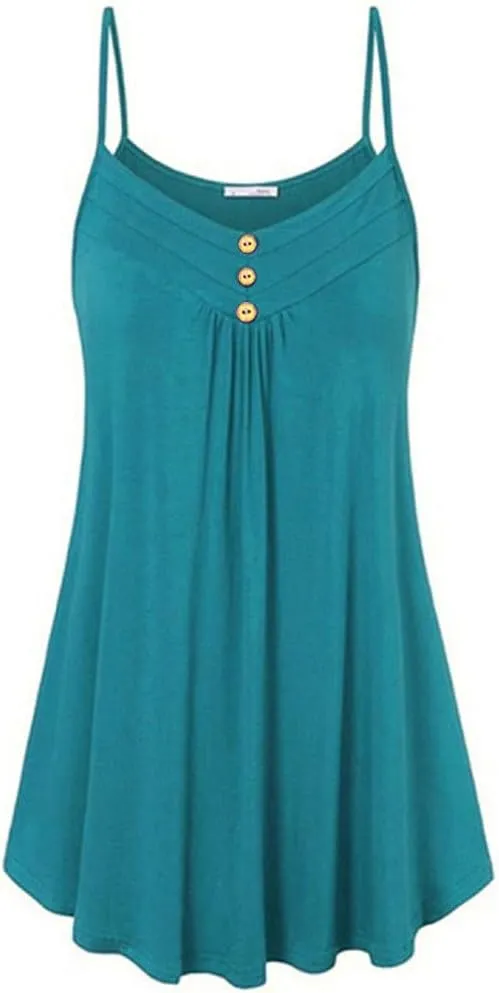 Sundresses for Women 2024 Casual Button Down Short Summer Dresses Loose Solid Spaghetti Strap Ruched Flowy Sun Dress