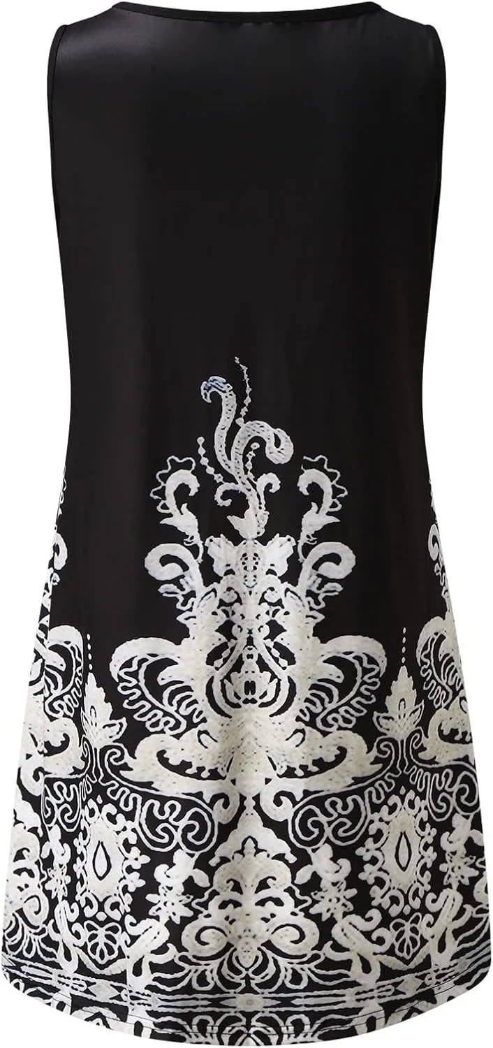 Sundresses for Women 2024 Casual Floral Printed Short Sundress Crewneck Trendy Loose A Line Sun Dress Summer Dresses