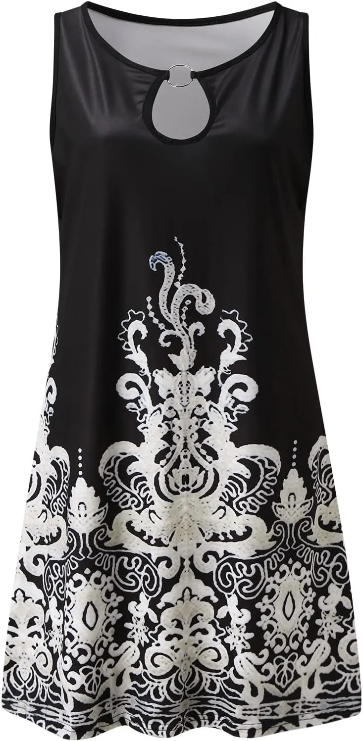 Sundresses for Women 2024 Casual Floral Printed Short Sundress Crewneck Trendy Loose A Line Sun Dress Summer Dresses