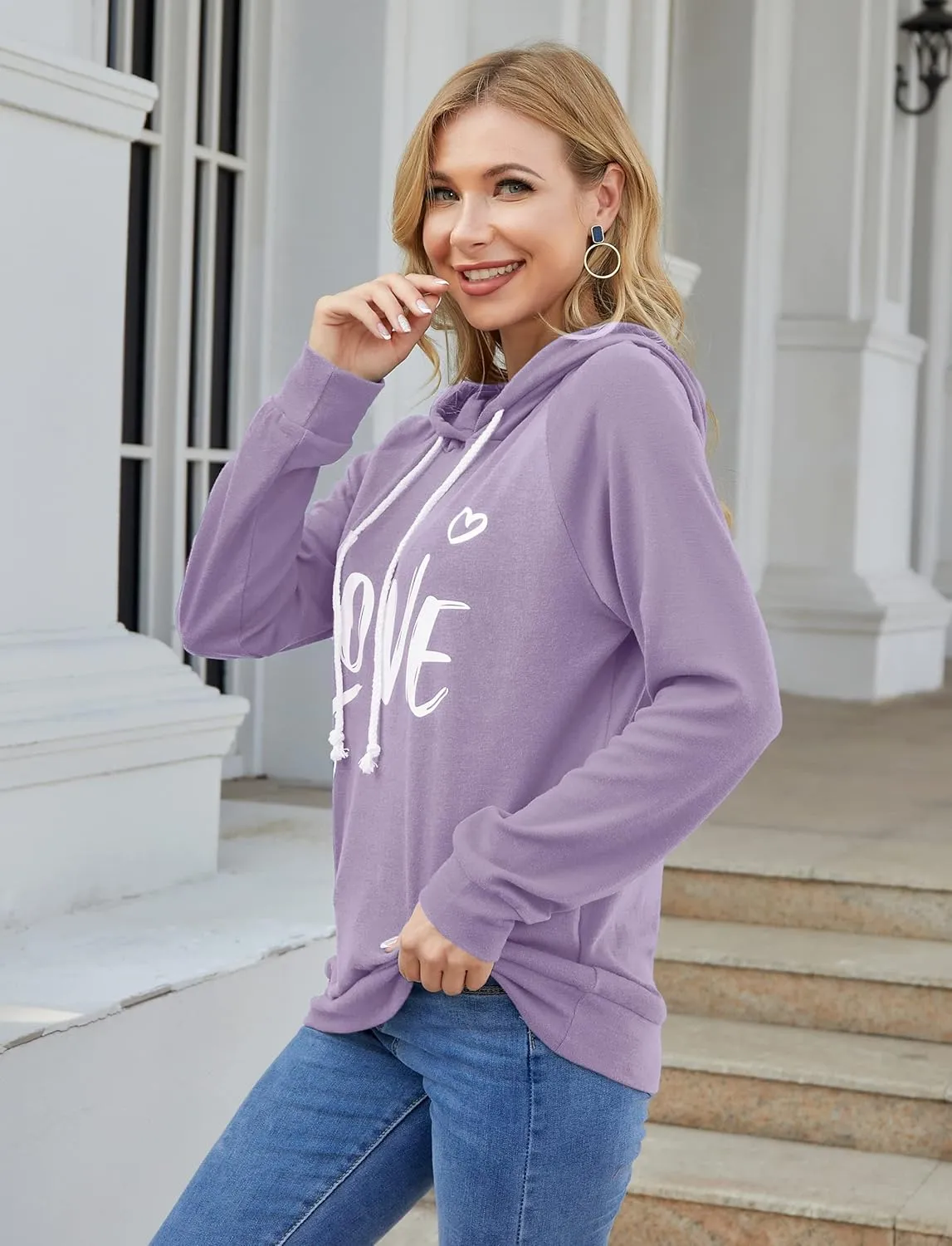 Syellowafter Women Casual Pullover Love Letter Printed Sweatshirt Lightweight Tops Blouse